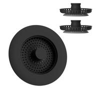 Bouchon Evier Cuisine, Set Combiné De Filtre Et de Bouchon, Equipe de Deux Filtres en INOX,Anti-Colmatage, PréVention des Odeurs,Grille Evier Cuisine-Profondeur de L'éVier >22mm (Noir)