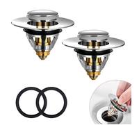 Bouchon pop-up lavabo/baignoire universel 34-38 mm avec filtre anti-bouchage (2 pièces) inox