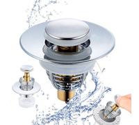 Bouchon universel pop-up pour lavabo, avec filtre intégré, en acier inoxydable et laiton, comprenant un joint en caoutchouc, pour les éviers de diamètre 32 à 42 mm, avec système de fermeture par press