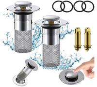Bouchon universel pour lavabo Ibenzoa®, avec filtre à poils, système pop-up, en cuivre et en acier inoxydable 304, avec joint en silicone, couleur argent, dimensions 8x6x3 cm, compatible avec les diam