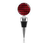 Bouchons de bouteille de vin à carreaux rouges et noirs avec joint en silicone, scellant décoratif pour bouteille de vin, bouchons de champagne, bouchons de vin réutilisables en alliage de zinc pour