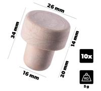 Bouchons synthétiques - Bouchons en plastique en forme de champignon - Diamètre de 16 mm - Adaptés au contact alimentaire - Lot de 10 - Couleur marron