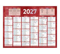 Bouchut Calendrier mural annuel (6 mois / face) - Rouge - 13,5 x 17,5 cm - 2027