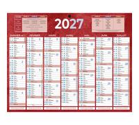 Bouchut Calendrier mural annuel (7 mois / face) - Rouge - 21 x 26,5 cm - 2027