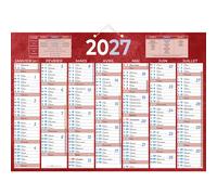 Bouchut Calendrier mural annuel (7 mois / face) - Rouge - 38,5 x 54 cm - 2026