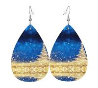 Boucles d'oreilles dorées à paillettes en cuir avec motif sapin de Noël pour femme, adaptées pour le quotidien, les fêtes et les rendez-vous galants