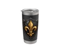 Bouclier Chevalier Fleur De Lis Médiéval Héraldique Français Gobelet isotherme en acier inoxydable double paroi