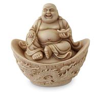 Bouddha Chinois Rieur en bateau Dragon statue Effet vieilli