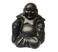 Bouddha De Graisse Statuette Noir - Budai, le Buddha chinois souriant porte bonheur, Talisman pour la richesse et la prospérité - Figurine Bouddha Rieur en Résine peinte à la main - H 10,5 cm
