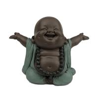 Boudha Rieur Bienvenue - Statuette Porte Bonheur - Décoration Zen et Feng Shui - pour Créer Une Ambiance Relaxante et Spirituelle - Idée Cadeau - Largeur: 6cm - Couleur : Vert et Marron - Zen’Light