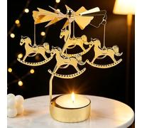 Bougeoir Carrousel Cheval à Bascule Bougeoir Rotatif Cadeau de Nouvel | Carrousel Noel 8*13 cm Photophore Bougie Doré pour Saint Valentin Noël Mariages Fêtes et la Décoration Intérieure