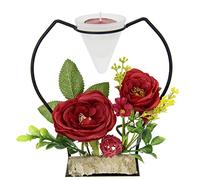 Bougeoir décoratif en métal avec Insert en Verre et Fleurs artificielles Bougeoir Décoration de Table Bougies Avent Pâques Photophore 3D Ornements
