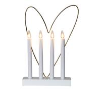Bougeoir, décoration de table, rebord de fenêtre, motif cœur, blanc, bois, acier, H 37 cm