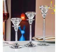 Bougeoir en cristal, lot de 3 bougeoirs en cristal, bougeoir exclusif en forme de losange, hauteurs 17/20/23 cm, décoration de table moderne, décoration de salon, mariage, fête, Avent, Noël (blanc)
