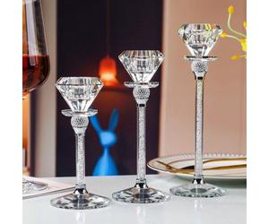 Bougeoir en cristal, lot de 3 bougeoirs en cristal, bougeoir exclusif en forme de losange, hauteurs 17/20/23 cm, décoration de table moderne, décoration de salon, mariage, fête, Avent, Noël (blanc)