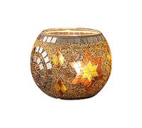 Bougeoir en Verre Mosaïque, 10,5 x 7 cm, Mosaïque Photophore Craquelé Porte-Bougie Romantique, Bougeoir Fait Main en Verre Motif pour Décoration Intérieure, Doré