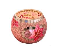 Bougeoir en Verre Mosaïque, 10,5 x 7 cm, Mosaïque Photophore Craquelé Porte-Bougie Romantique, Bougeoir Fait Main en Verre Motif pour Décoration Intérieure, Rose