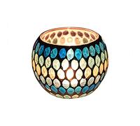 Bougeoir en Verre Mosaïque, 10,5 x 7 cm, Mosaïque Photophore Craquelé Porte-Bougie Romantique, Bougeoir Fait Main en Verre Motif pour Décoration Intérieure, Bleu 2