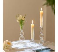 Bougeoir Hewory en Verre Transparent - Bougies en Bâton pour Le Salon, Le Mariage et la Fête - Lot de 3