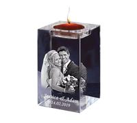Bougeoir Photo en Cristal 3D Gravé Personnalisé, Bougeoir Photo Personnalisé, Cadeau Commémoratif for Les Personnes en Deuil, Bougie Texte, Mémoire Sentimentale, Décoration De Table(5X5X12CM)