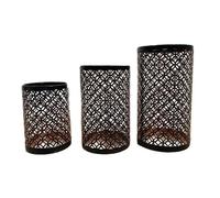 Bougeoir Photophore Noir - Lot de 3 Lanterne Métal Porte Bougie Pilier Orientale Marocaine Design Decoration pour Maison Salle In