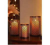 Bougeoir Photophore Noir-Lot De 3 Lanterne Métal Porte Bougie Pilier Orientale Marocaine Design Decoration Pour Maison Salle[IN165]