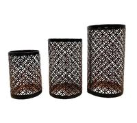 Bougeoir Photophore Noir - Lot de 3 Lanterne Métal Porte Bougie Pilier Orientale Marocaine Design Decoration pour Maison Salle