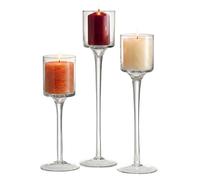 Bougeoirs Relaxdays, Lot de 3, 3 Tailles, Verre, Transparents | bougies cylindriques, chauffe-plat, flottantes