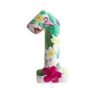 Bougie 1er Anniversaire Flamant Rose Bougie Numéro 1 Flamant Rose Décoration de Gâteau Décorations Fournitures de Fête d'Anniversaire Fleurs Tropicales Hawaïennes Blanches à Thème pour Baby Shower