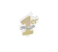 Bougie 1er anniversaire paillettes champagne 10 x 8 cm