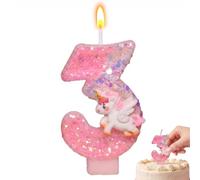 Bougie 3 Ans Licorne, Bougie Anniversaire 3 Ans Fille, Décoration de Gâteau Chiffre 3 Rose Pailletée, Cake Topper pour Fête d'Anniversaire Enfant, Bougie Licorne, Bougie Anniversaire Chiffre