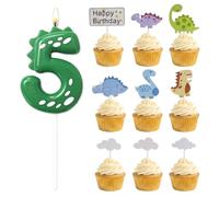Bougie 5 Ans Anniversaire Dinosaure - Kit Décoration Gâteau avec Bougie Chiffre 5 et Figurines Dinosaures pour Fête Enfant Garçon et Fille - Accessoires Déco Thème Jurassique