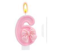 Bougie 6 Ans, Bougie Anniversaire 6 Ans, Numéro d'Anniversaire Bougies Papillon Rose 3D pour Décoration de Gâteau d'Anniversaires (Chiffre 6)