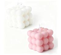 Bougie à Bulles 2 Pièces - Bougie Parfumée Cube en Cire de Soja Naturelle, Bougies Décoratives Esthétiques pour Décoration Intérieur Blanc et Rose