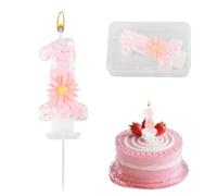 Bougie Anniversaire 1 An Fille Rose avec Marguerite, Bougie Chiffre 1 Pailletée 7cm avec Socle, Décoration Gâteau Anniversaire Bébé Fille, Bougies Décoratives pour Fête et Cadeau