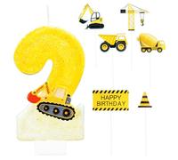 Bougie Anniversaire 2 Ans Construction, Bougies d'Anniversaire Chiffres 2,Véhicules Gateau Cake Topper pour Décorations de Fournitures de Fête d'Anniversaire Construction de Garçons