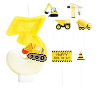 Bougie Anniversaire 3 Ans Construction, Bougies d'Anniversaire Chiffres 3,Véhicules Gateau Cake Topper pour Décorations de Fournitures de Fête d'Anniversaire Construction de Garçons