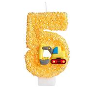 Bougie Anniversaire 5 an,Véhicules de Construction Tracteur Bougie Anniversaire Chiffre 5,3D Véhicules de Construction Themes Bougie pour Enfant Garçon Fille Anniversaire Décoration
