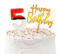 Bougie Anniversaire 5 ans, Bougie Anniversaire Chiffre Garcon Rouge et Blanc, Animé Themed Birthday Candles Enfants, Bougie Numéro de Gâteau d'Anniversaire pour Fille Garçon