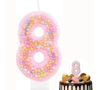 Bougie Anniversaire 8 Ans,Bougie Chiffre 3D,Multicolore Bougies D'anniversaire,Couleur Bonbon Bougie de Décoration Gâteau,Décoration de Gâteau pour Fête d'Enfant