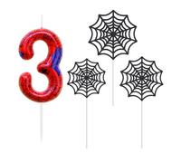 Bougie Anniversaire Araignée 3 ans, Bougie Chiffre Garcon, Spider Themed Birthday Candles Enfants, Rouge Bleu Bougie Numéro en Toile d'Araignée de Gâteau pour Fête d'Anniversaire