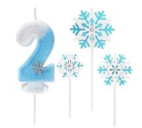 Bougie Anniversaire Chiffre, Bougie 2 An Fille, Bleu et Blanc, Bougies en Forme de Flocon de Neige pour Gâteau Fille, Décorations de Gâteau d'Anniversaire sur le Thème de Neiges