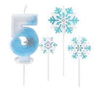Bougie Anniversaire Chiffre, Bougie 5 An Fille, Bleu et Blanc, Bougies en Forme de Flocon de Neige pour Gâteau Fille, Décorations de Gâteau d'Anniversaire sur le Thème de Neiges