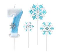 Bougie Anniversaire Chiffre, Bougie 7 An Fille, Bleu et Blanc, Bougies en Forme de Flocon de Neige pour Gâteau Fille, Décorations de Gâteau d'Anniversaire sur le Thème de Neiges