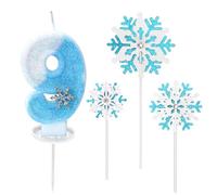 Bougie Anniversaire Chiffre, Bougie 9 An Fille, Bleu et Blanc, Bougies en Forme de Flocon de Neige pour Gâteau Fille, Décorations de Gâteau d'Anniversaire sur le Thème de Neiges