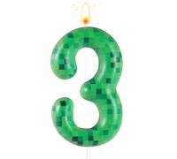 Bougie Anniversaire Chiffre Vert, Bougie d'Anniversaire Dynamite Bougie d'Anniversaire à Thème TNT pour Fournitures de Décoration de Gâteau d'Anniversaire (Numéro 3)