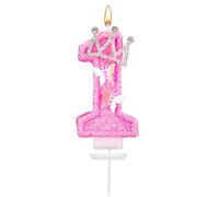 Bougie anniversaire en forme de chiffre rose | Scintillant de 7,3 cm avec papillon et couronne en strass pour fille - Décoration parfaite pour mariage(1)