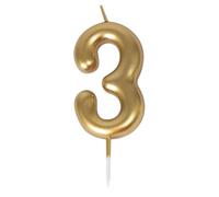 Bougie anniversaire - PTIT CLOWN - Chiffre 3 - Dorée - 9 x 5 cm - Décoration de fête