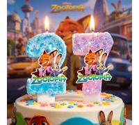 Bougie Anniversaire Zootopia Numéro 0-9 Décoration de Gâteau Zootopia Topper de Gâteau pour Fête d'Anniversaire Cadeaux Jouets pour Baby Shower A-8