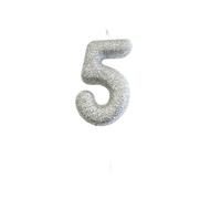 BOUGIE ARGENT PAILLETTÉ CHIFFRE 5 Gris, Argent